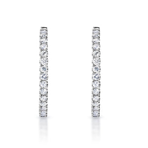 Zara 4 Carat Round Brilliant Diamond Hoop Earrings in 14k White Gold Front View