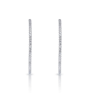 Charity 6 Carat Round Brilliant Diamond Hoop Earrings in 14k White Gold Front View