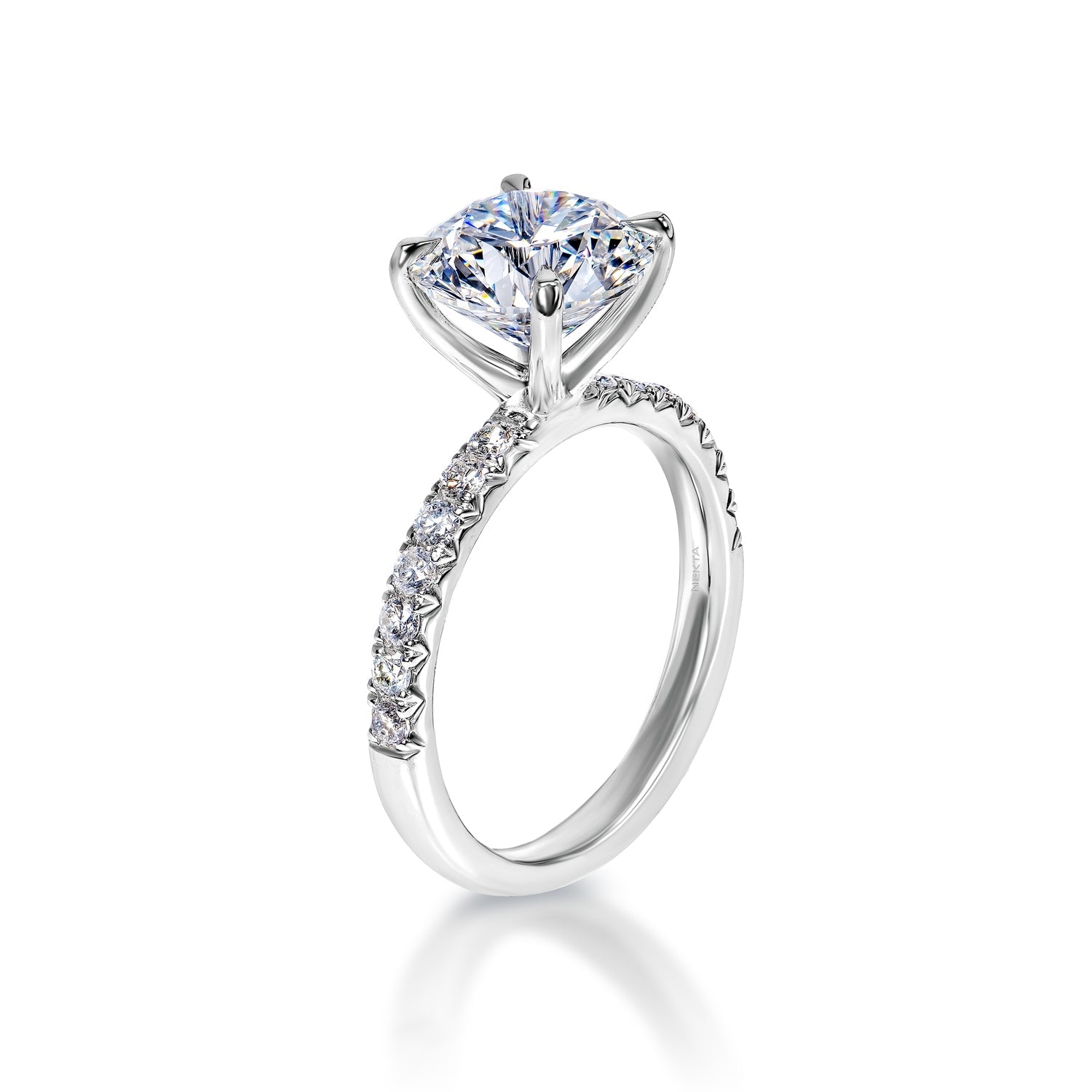 Lilly 3 Carat F VVS2 Round Brilliant Lab Grown Diamond Engagement Ring in 18k White Gold. IGI Certified Side View