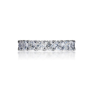 Ellis 4 Carats Cushion Cut Diamond Eternity Ring in 18k White Gold U-Shape Shared Prong Front View