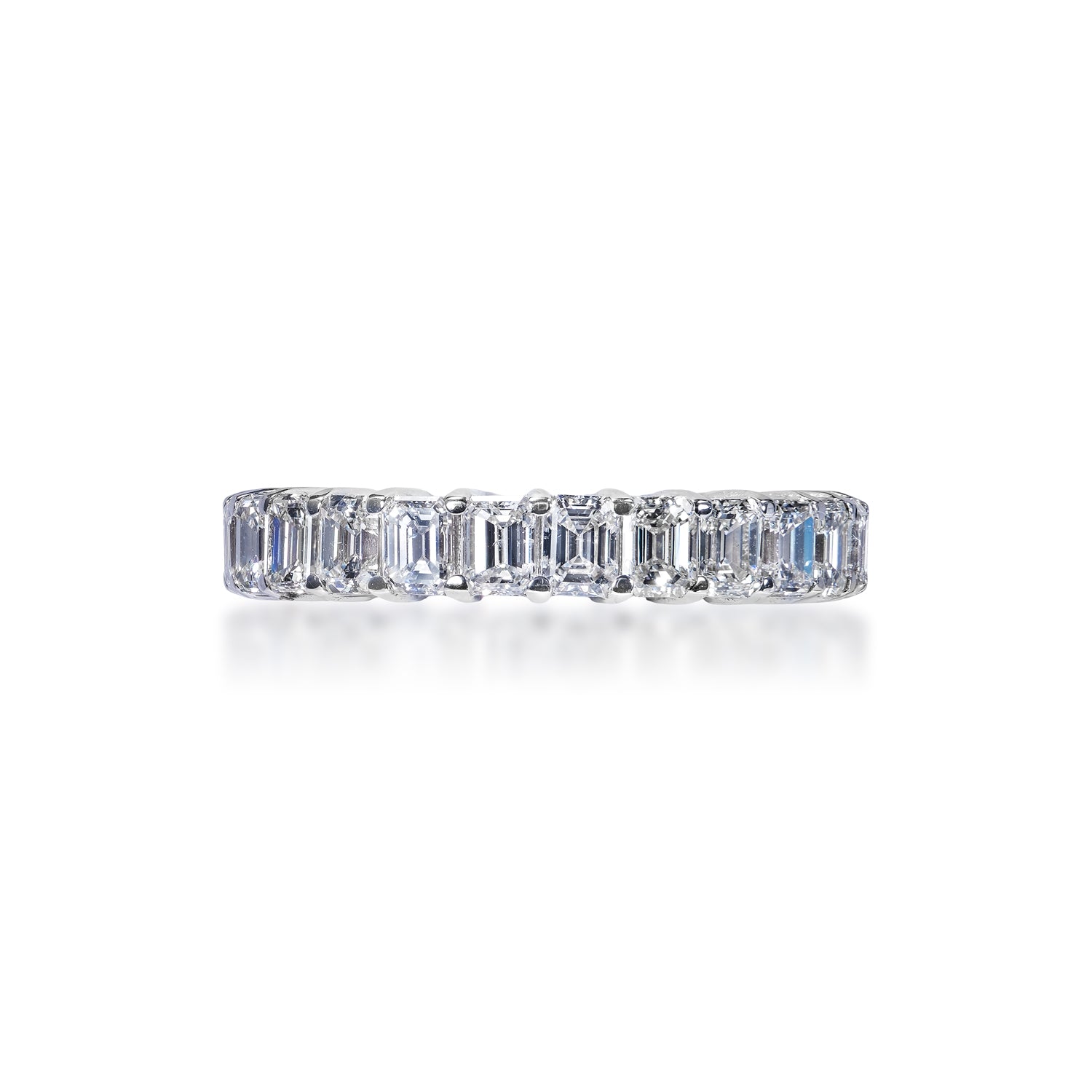 Brinley 4 Carat Emerald Cut Diamond Eternity Band in 14k White Gold Shared Prong Front View