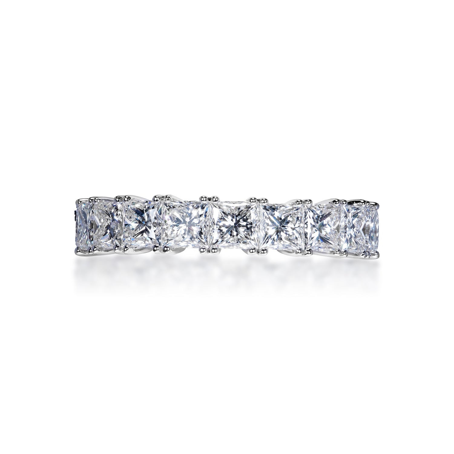Zahra 5 Carat Princess Cut Diamond Eternity Band in 18k White Gold Shared Prong Front VIew