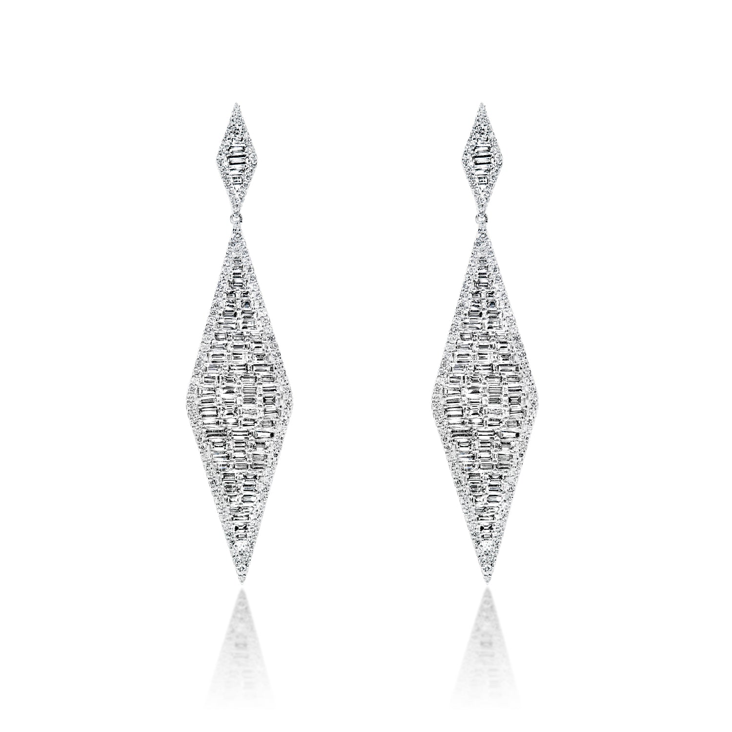Zariyah 7 Carat Combine Mix Shape Diamond Dangle Earrings in 14k White Gold Front View