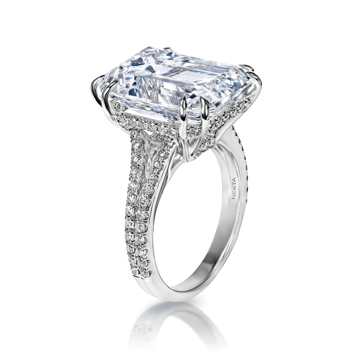 Kayleigh 11 Carats G VVS1 Emerald Cut Diamond Engagement Ring in 18k White Gold Side View
