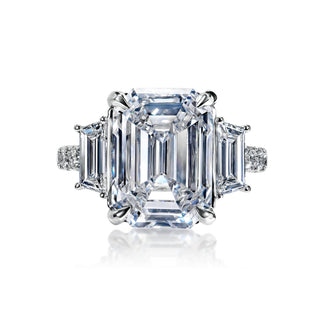 Adelina 11 Carats F VVS2 Emerald Cut Diamond Engagement Ring in 18k White Gold Front View