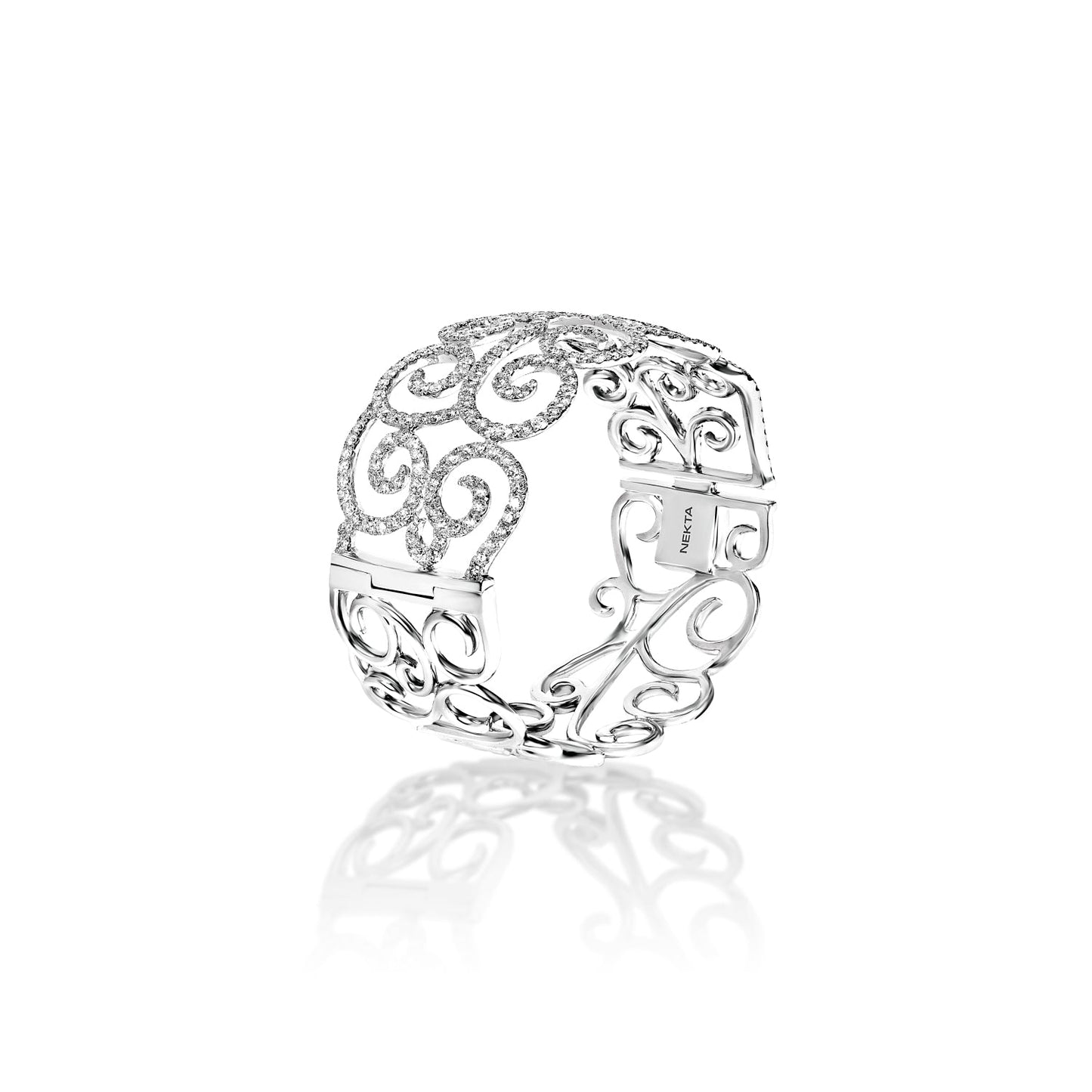 Kiara 7 Carat Round Brilliant Diamond Bangle Bracelet in 14k White Gold Side View