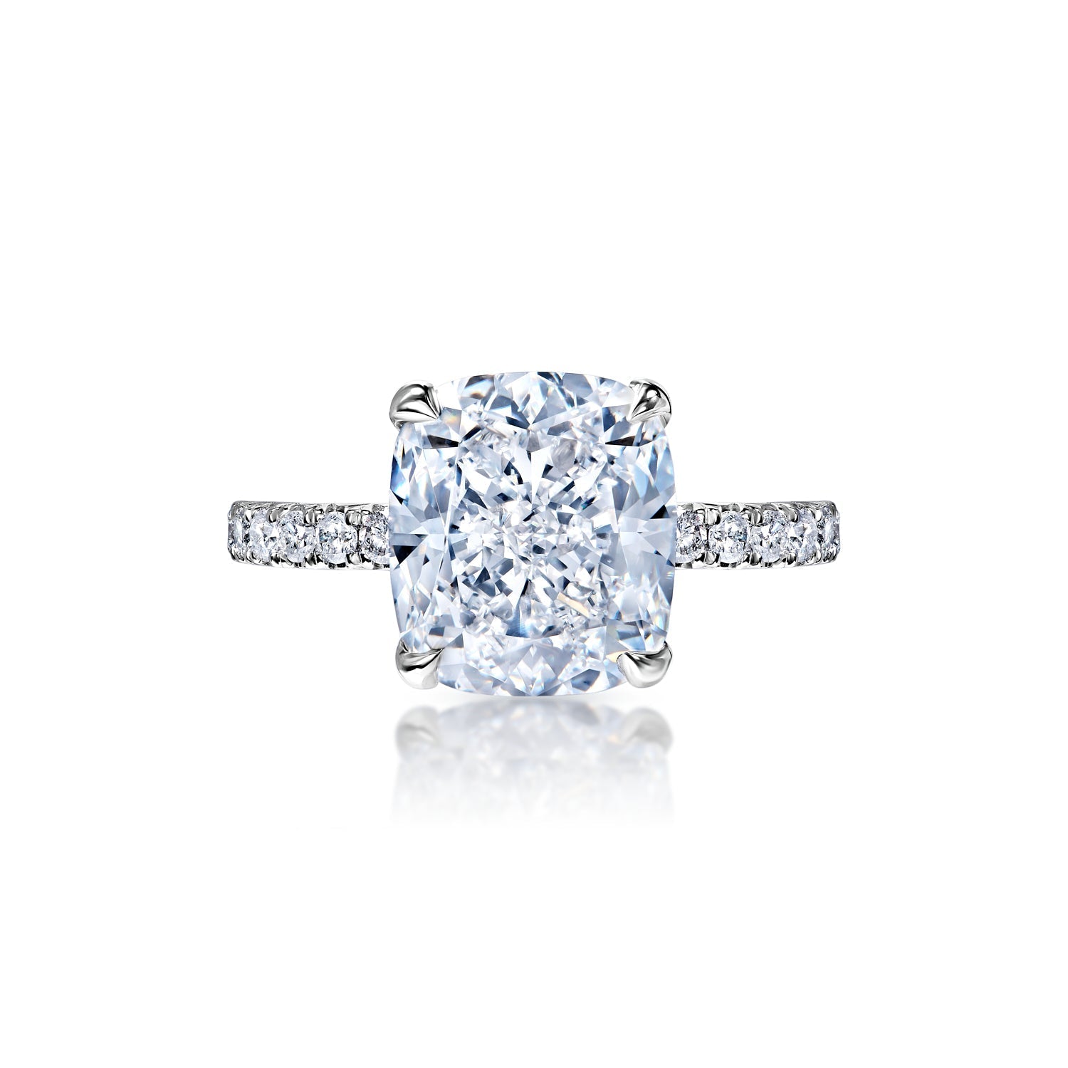 Dayana 6 Carat D VVS1 Cushion Cut Diamond Engagement Ring in Platinum Front View