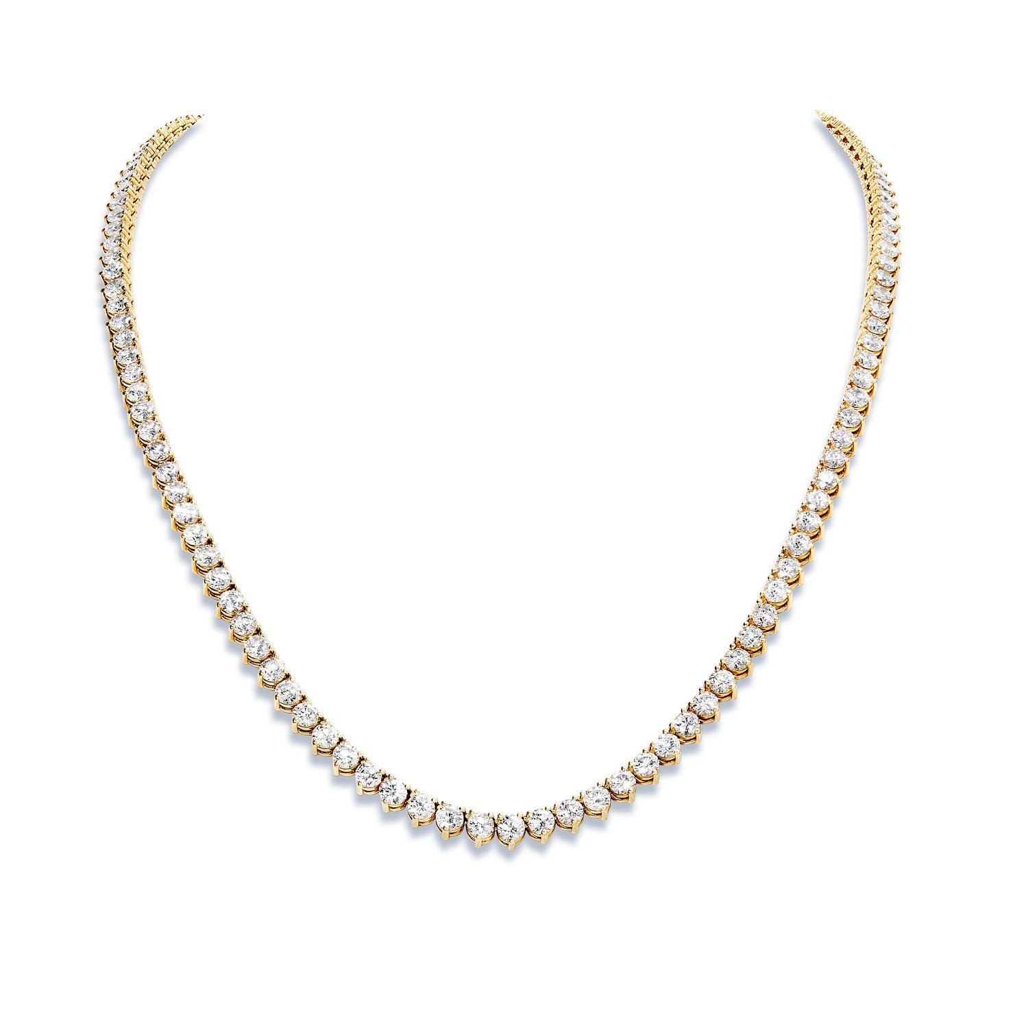 34-Carat Round Brilliant Diamond Tennis Necklace 14K Gold