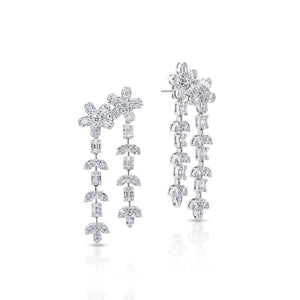 Blaire 3 Carat Combine Mix Shape Diamond Hanging Earrings in 14k White Gold Front and Side View