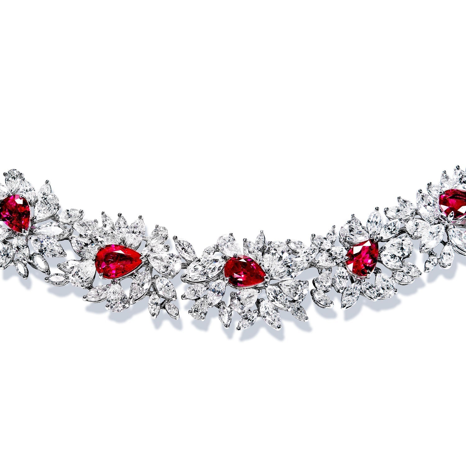 Briana 43 Carats Red Pear Shape Ruby Diamond Necklace