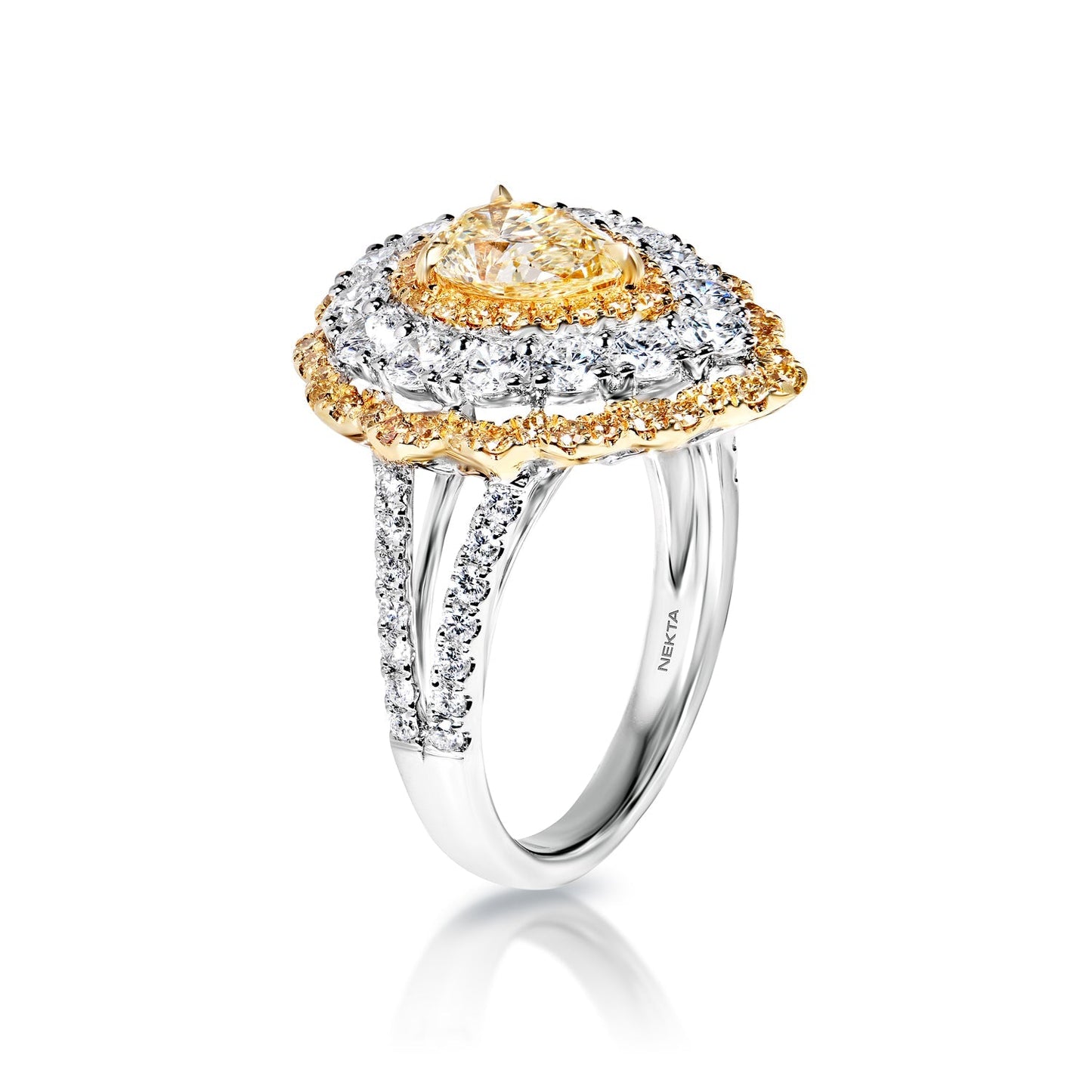 Amari 3 Carat Yellow Pear Shape Diamond Engagement Ring in 18k White Gold By Mike Nekta Side View