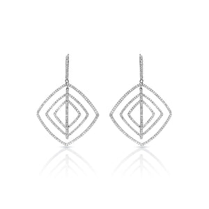Adelynn 3 Carat Round Brilliant Diamond Hanging Earrings in 14k White Gold Front View
