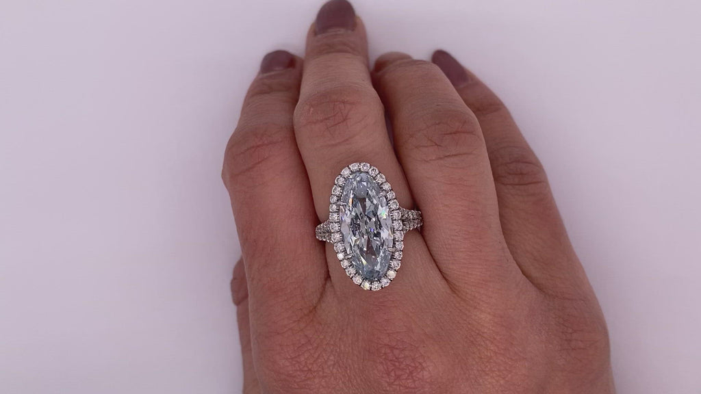 Grayish Blue Diamond Ring Oval Cut 7 Carat Halo Ring in Platinum Video on Hand