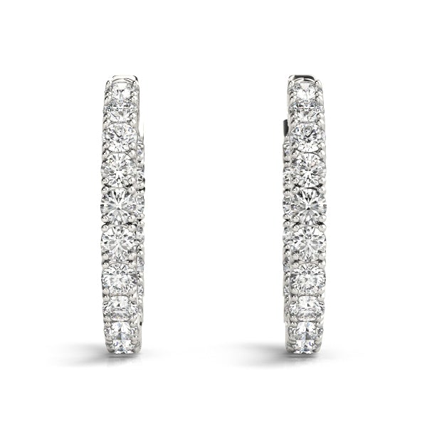 Diamond Eternity Hoop Earrings 1 Inch 7 Carat in 18K White Gold Side View