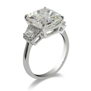 Diamond Ring Cushion Cut 6 Carat Three Stone Ring in 18K White Gold Side View