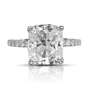 Diamond Ring Cushion Cut 6 Carat Solitaire Ring in Platinum Front View