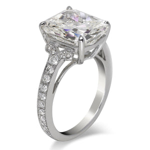 Diamond Ring Radiant Cut 6 Carat Sidestone Ring in 18K White Gold Side View