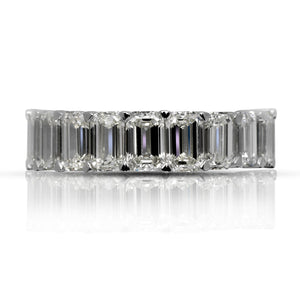 7 Carat Emerald Cut Diamond Eternity Band  in 18K Gold 35 pointer Shared Prong Front View 