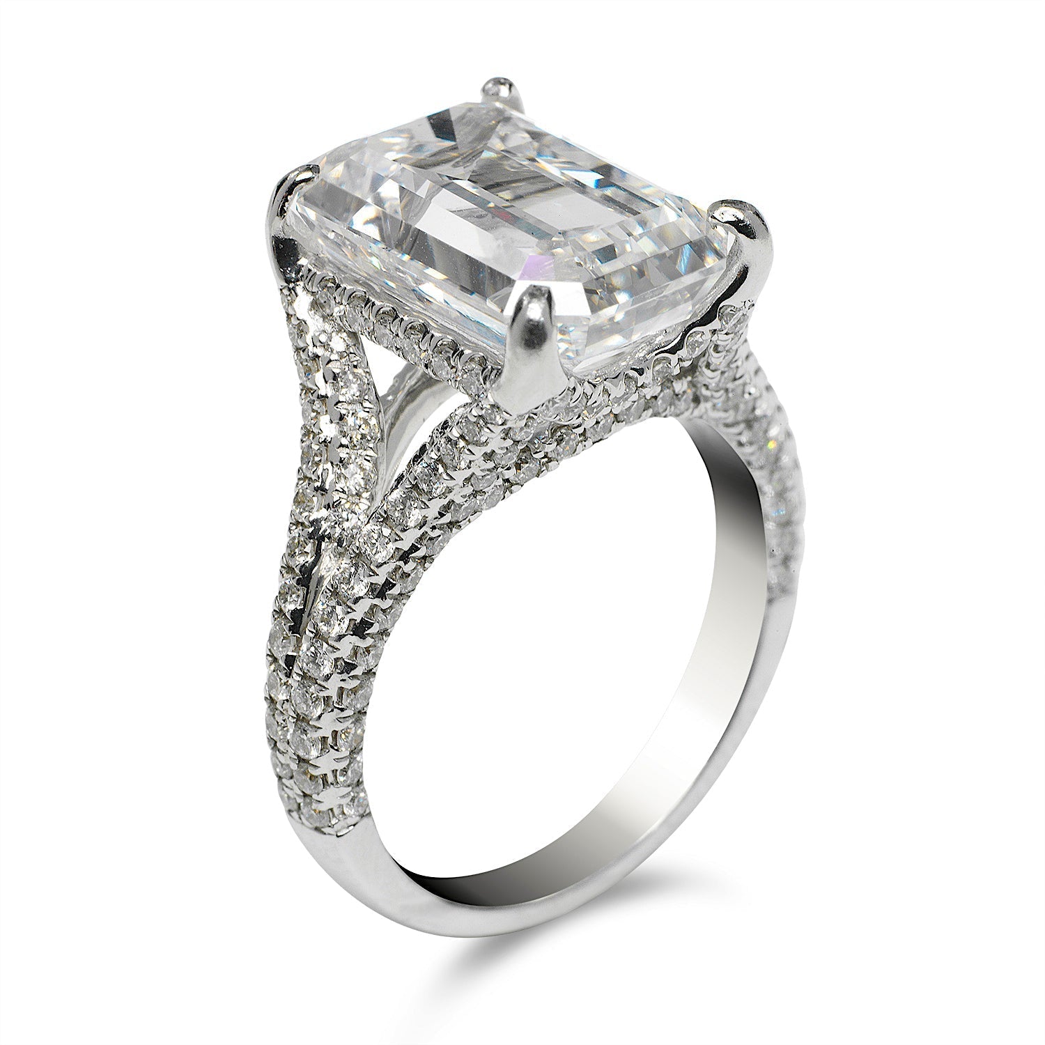 Diamond Ring Emerald Cut 8 Carat Solitaire Ring in 18k White Gold Side View