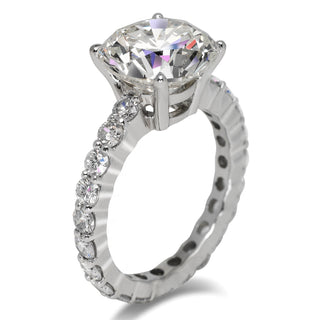 Diamond Ring Round Cut 8 Carat Sidestone Ring in 18K White Gold Side View