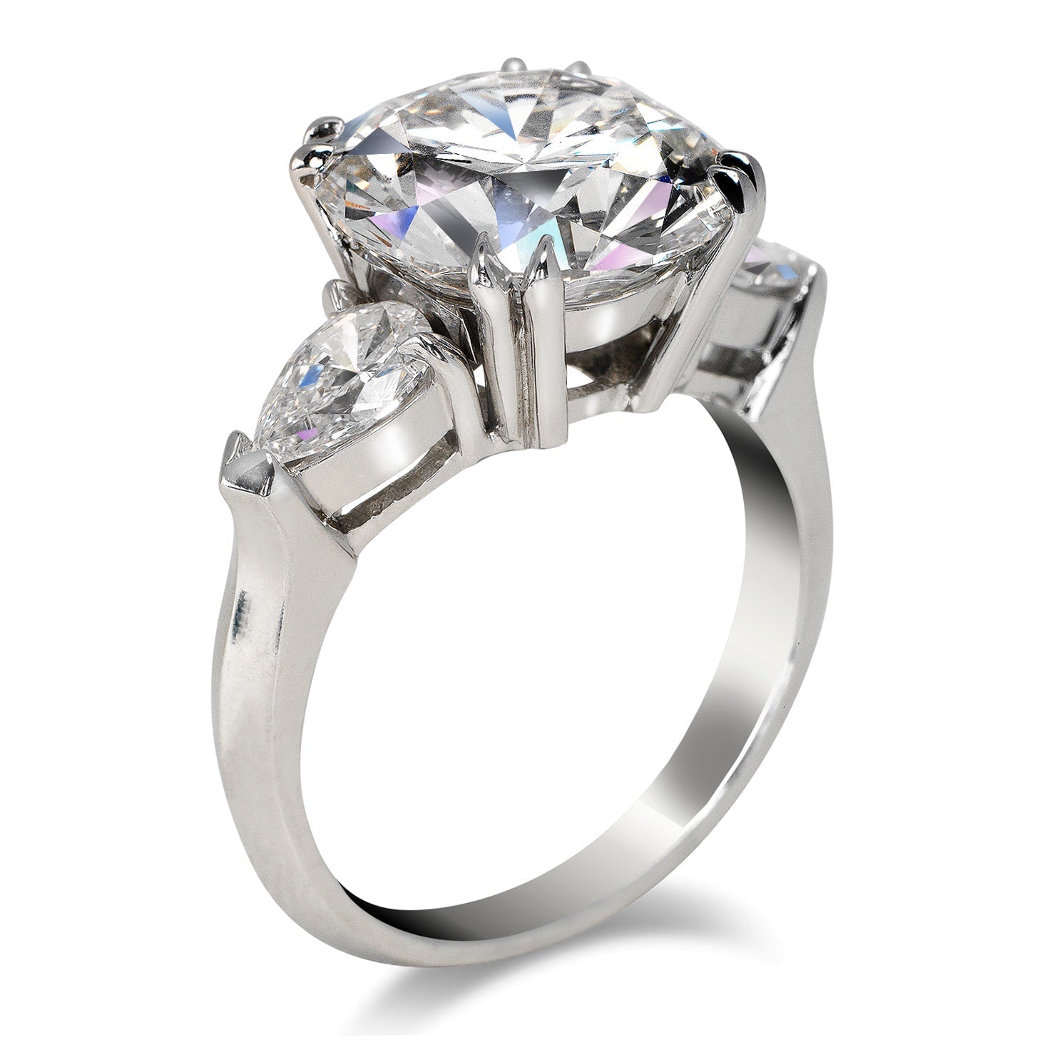Diamond Ring Round Cut 8 Carat Three Stone Ring in 14K White Gold Side View