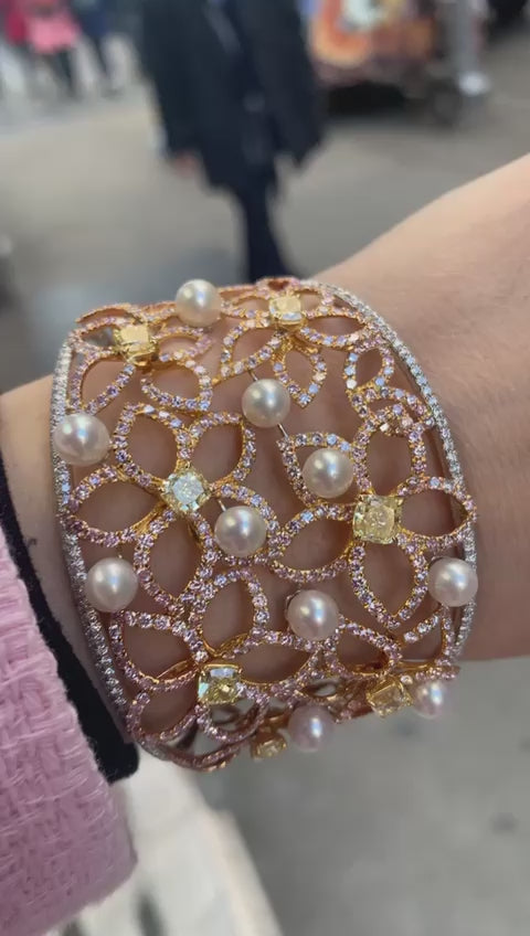 Eliana 21 Carat Fancy Colored Diamond Cuff Bracelet in 18k White Gold Video 3