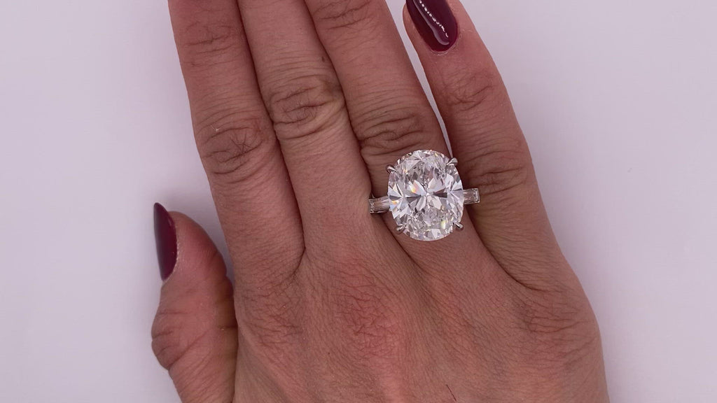 Diamond Ring Oval Cut 14 Carat Three Stone Ring in Platinum Video on Hand