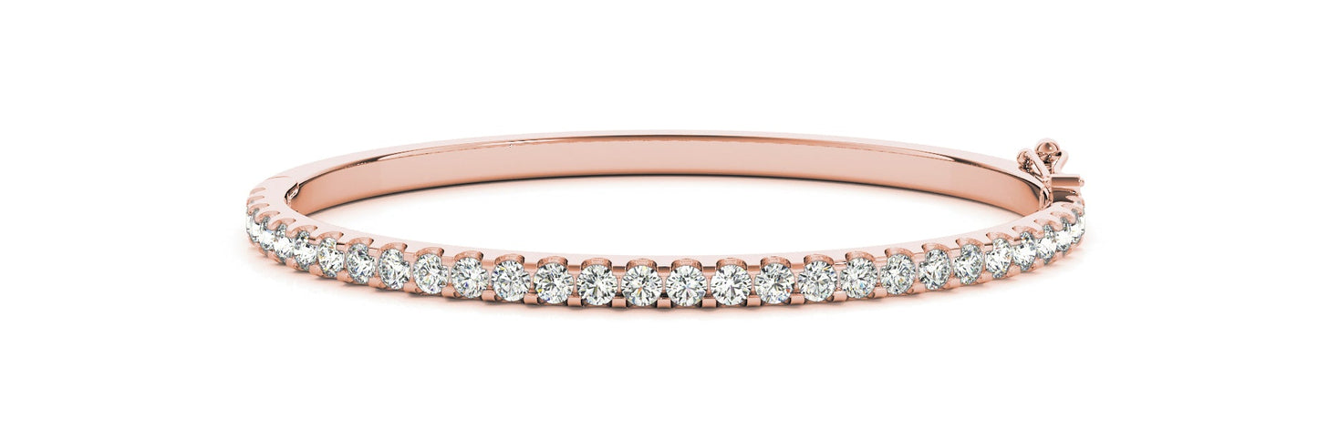 Diamond Bangle Bracelet in Round Shaped 1 carat in 18K Rose Gold Front View