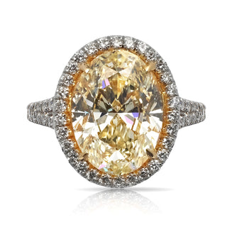 Yellow Diamond Ring Oval Cut 7 Carat Halo Ring in Platinum & 18K Yellow Gold Front View
