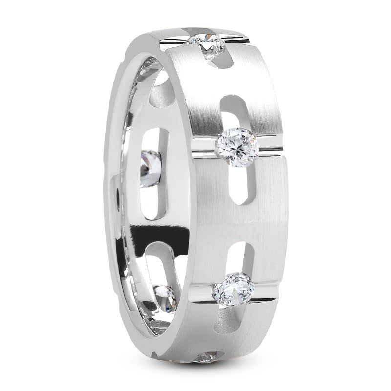 Men's Diamond Wedding Ring Round Cut 7mmin 14K 18K White Gold Side View