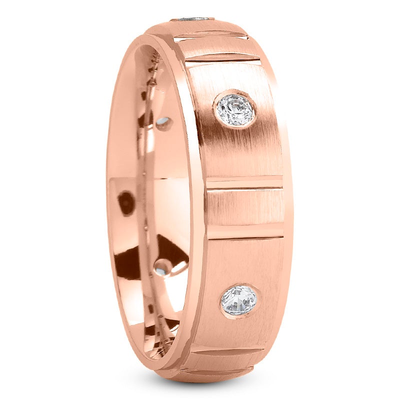 Men's Diamond Wedding Ring Round Cut 7mm in 18K Rose Gold Side View