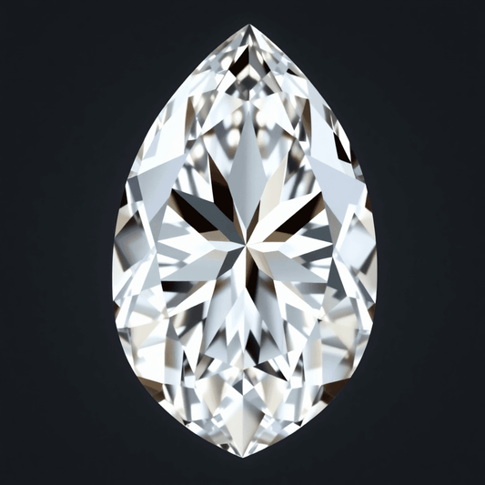 Close-up of a sparkling pear-cut diamond with intricate facets reflecting light against a soft, dark background.