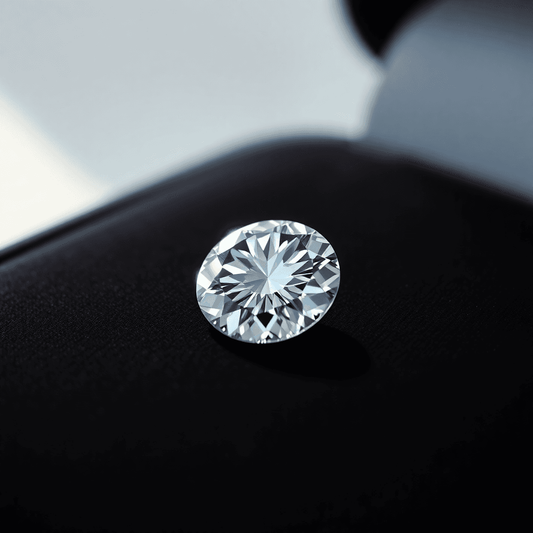 Close-up of a sparkling diamond on black velvet cushion with soft lighting highlighting its brilliance and facets, showcasing elegance and quality.