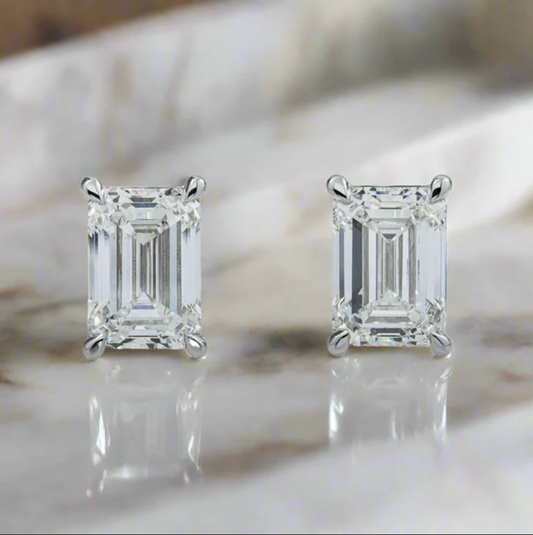 Lisha 1-10 Carat Emerald Cut Lab Grown Diamond Stud Earrings in 14k White/Yellow/Rose Gold