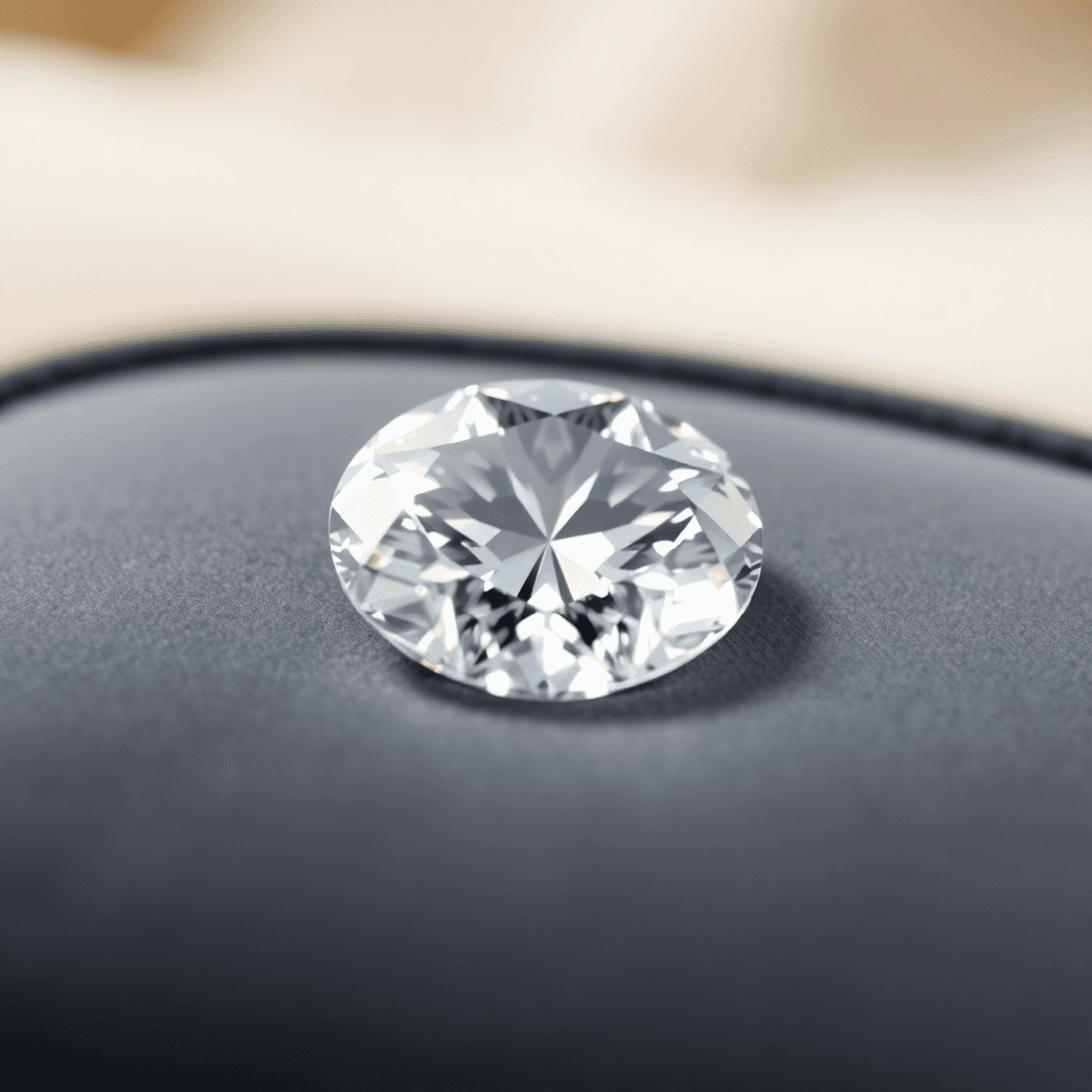 Close-up of a sparkling natural diamond on a velvet cushion against a soft, elegant background symbolizing luxury and ethical sourcing.