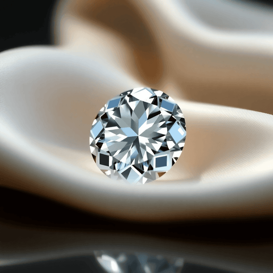 Close-up of a sparkling oval cut diamond on a soft surface, with light reflections enhancing its brilliance and facets.