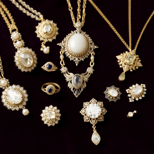 Elegant vintage jewelry and diamond rings.