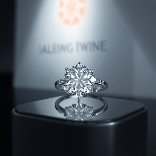 Close-up of a sparkling lab-grown diamond ring on a sleek display with soft lighting, highlighting its brilliance and clarity against an elegant background.