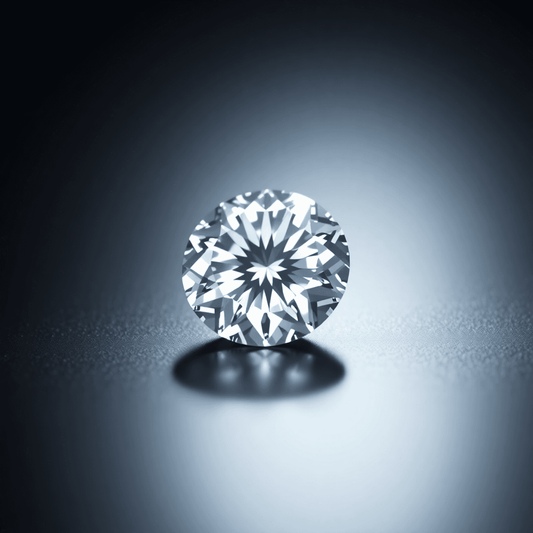 Close-up of a sparkling, flawless diamond on a sleek black surface, illuminated by soft light showcasing its brilliance and clarity.
