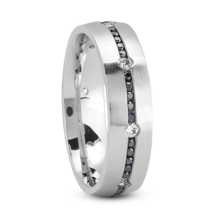 Image of  PERTO Men's Eternity Black Diamond Wedding Ring 6mm Comfort Fit Band Round Cut Channel Set Platinum Color VS1 Clarity By Mike Nekta NYC