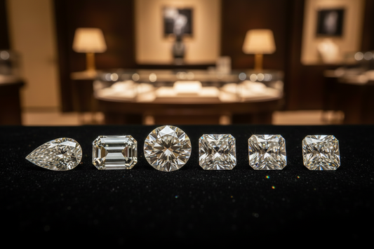 Shopping for diamonds during the week with loose natural diamonds in a luxury jewelry showroom.