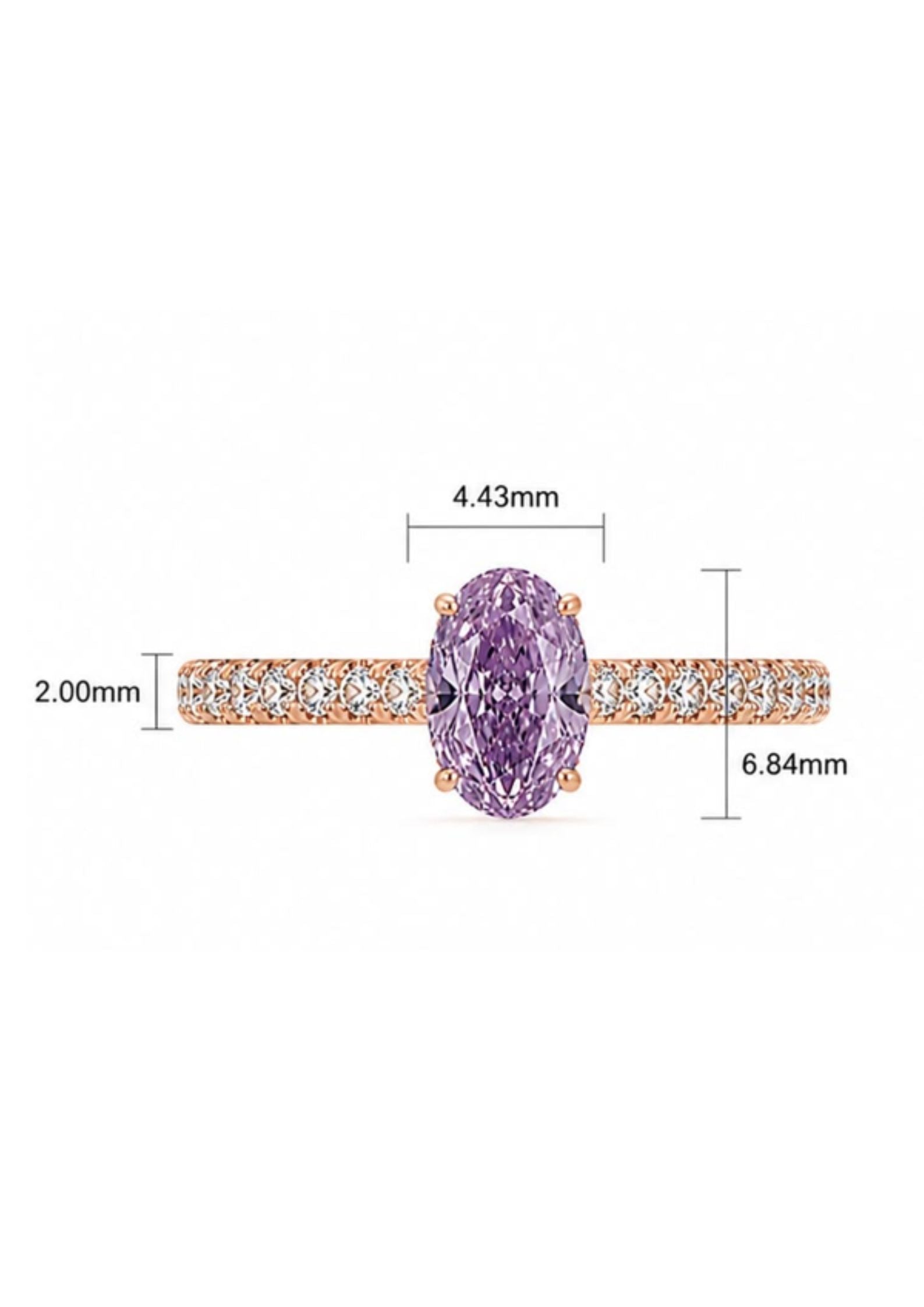 0.60 carat GIA certified Fancy Intense Pink Purple oval diamond engagement ring in rose gold with hidden halo.