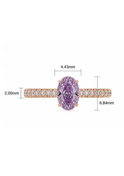 0.60 carat GIA certified Fancy Intense Pink Purple oval diamond engagement ring in rose gold with hidden halo.