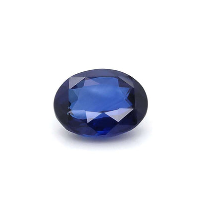 Oval royal blue sapphire gemstone on a white background