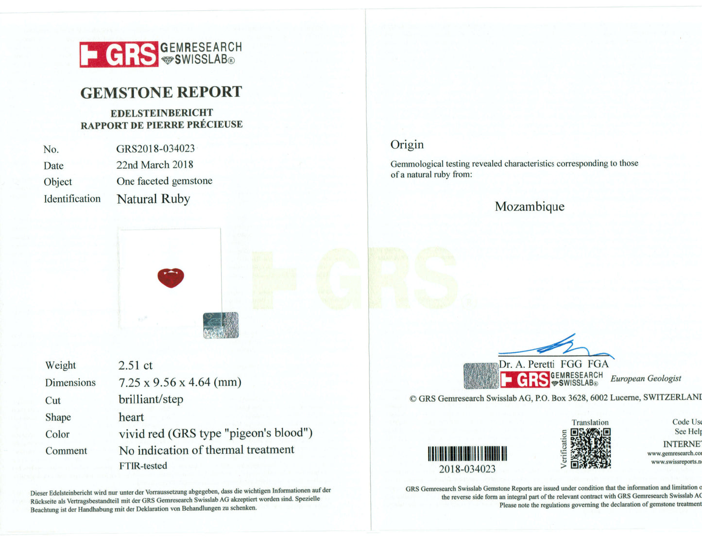 2.51 Carats Heart Cut No Heat Pigeon Blood Red Ruby Loose Gemstone GRS Certificate