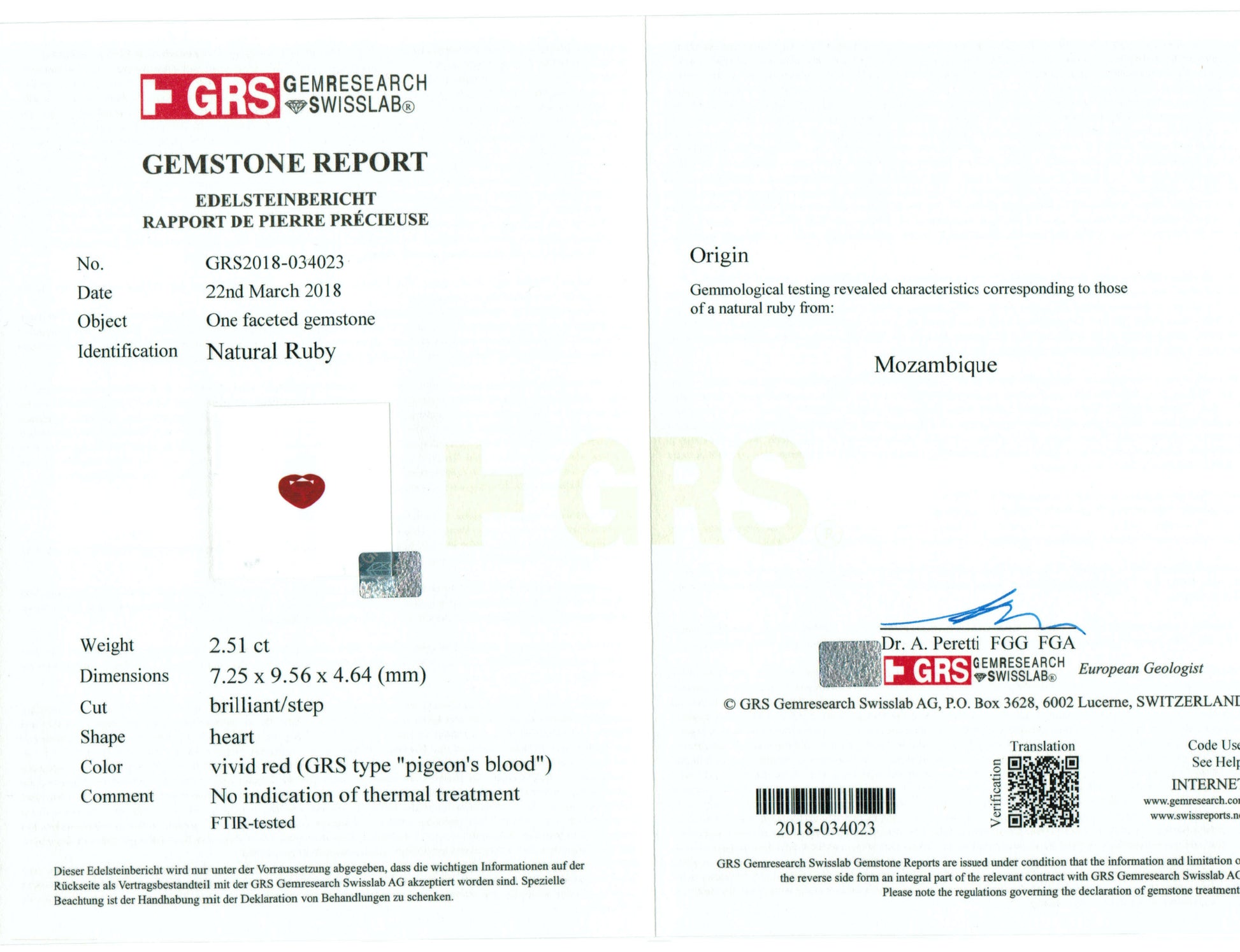 2.51 Carats Heart Cut No Heat Pigeon Blood Red Ruby Loose Gemstone GRS Certificate