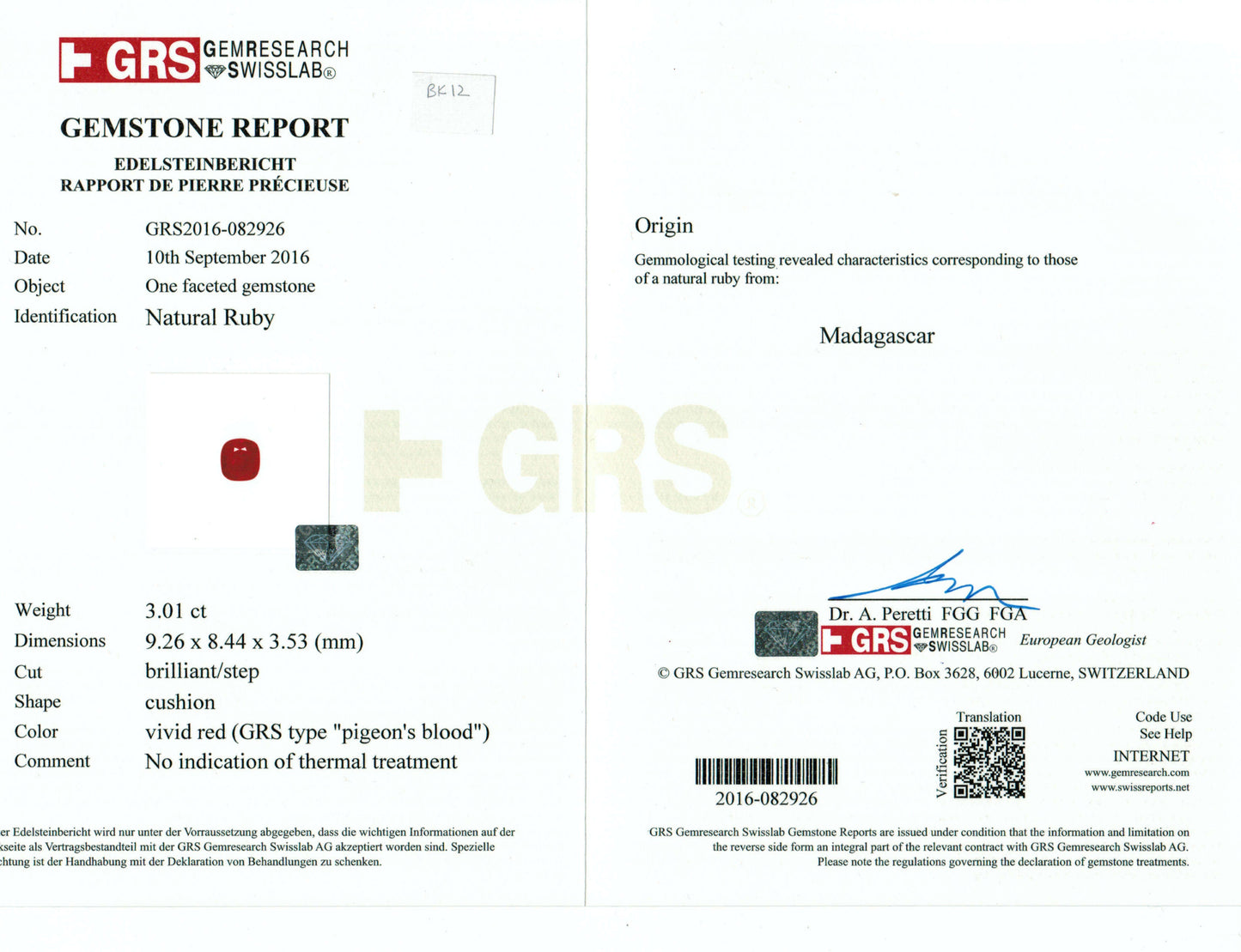 Certification label with GRS logo and text on a white background