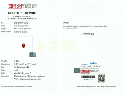 Gemstone report with GRS logo and text on a white background