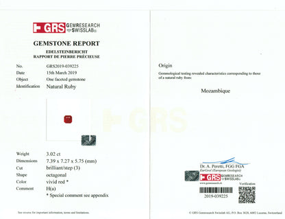 Gemstone report card with GRS logo and text on a white background
