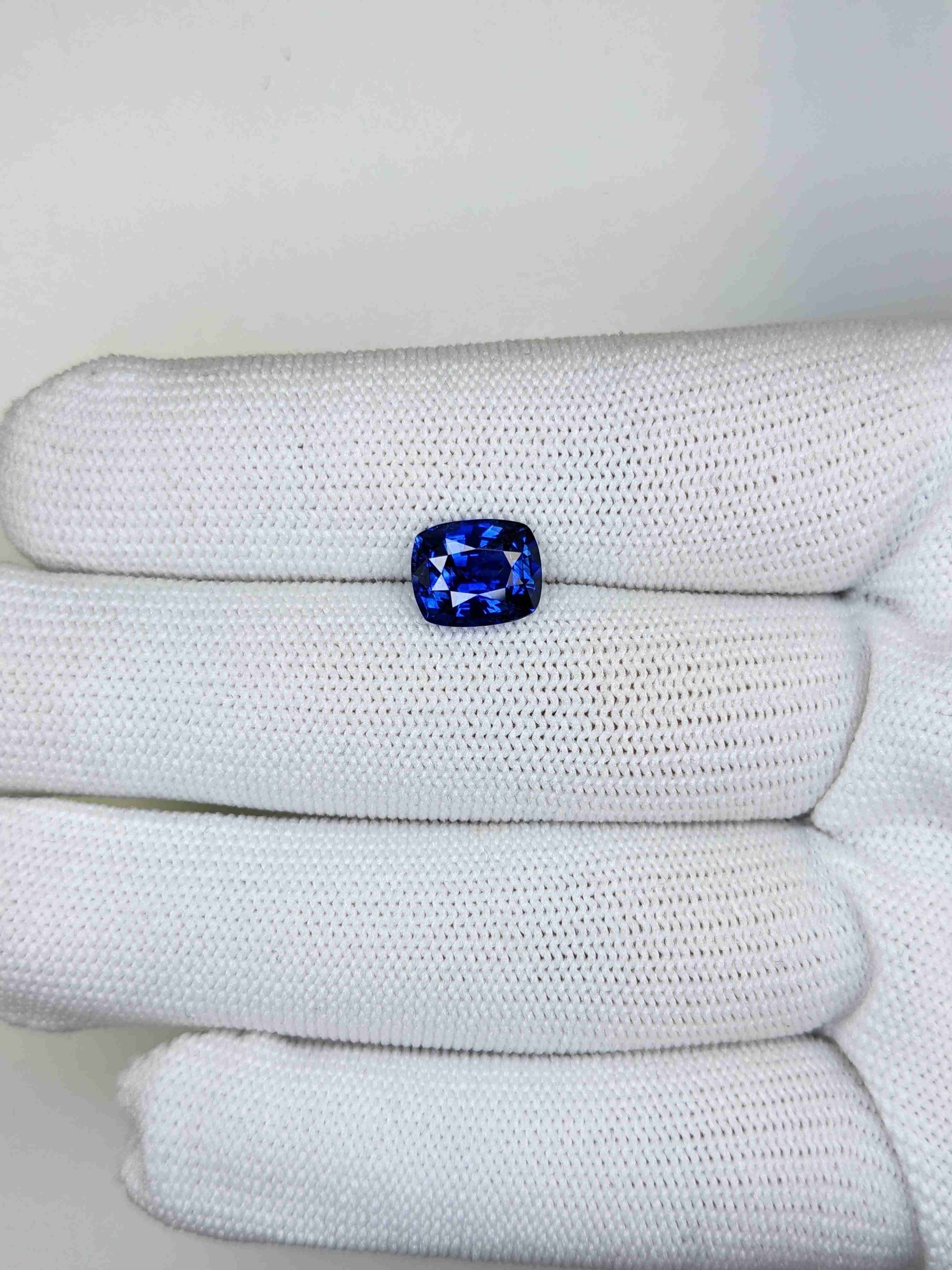 3.06 Carat Cushion Cut Heat Blue Sapphire Loose Gemstone on hand